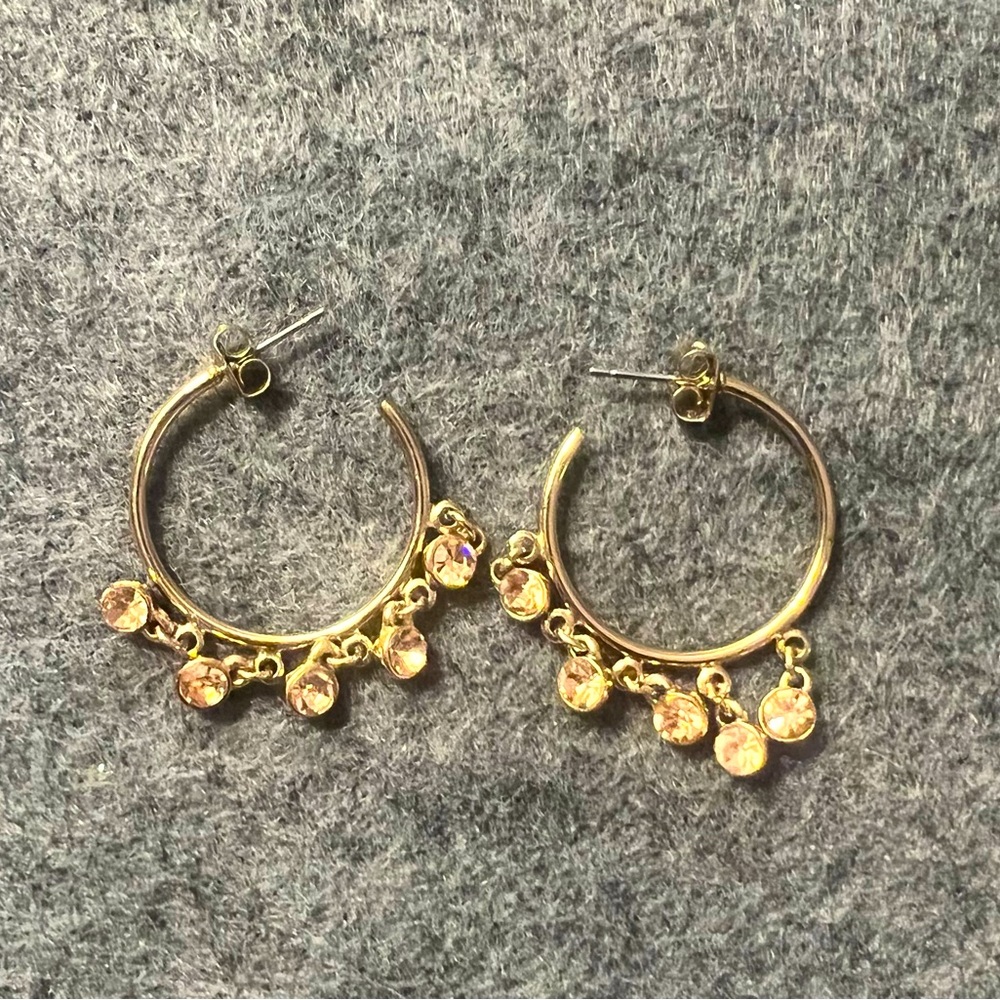 Stone Drop Hoop Earrings